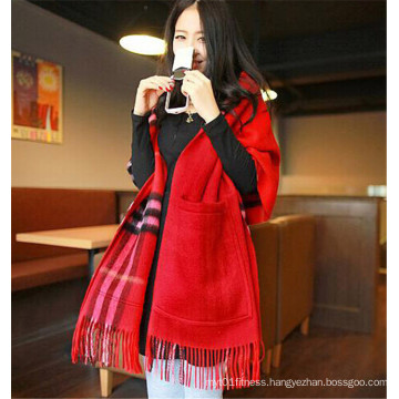 Hot Sale Red Check Fringe Women Wool Pashmina Shawls